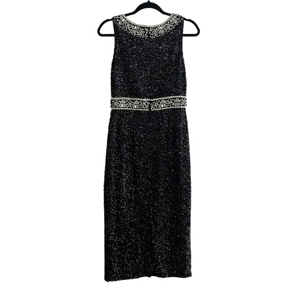 Mac Duggal Size 2 Black Embellished Sequin Column Midi Formal Dress Cocktail NWT - Picture 4 of 7